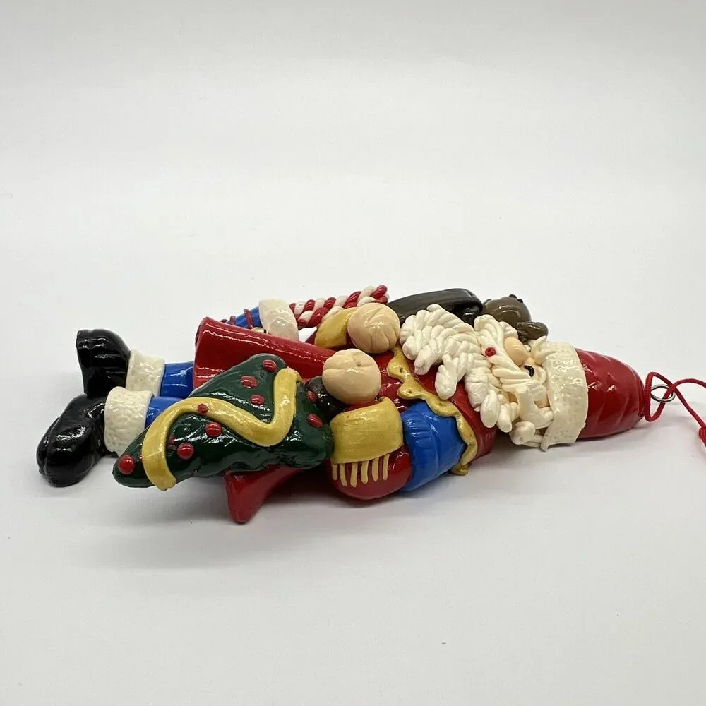 Vintage Santa Claus Christmas Ornament Polymer Clay Dough Glazed Figure Toy Bag